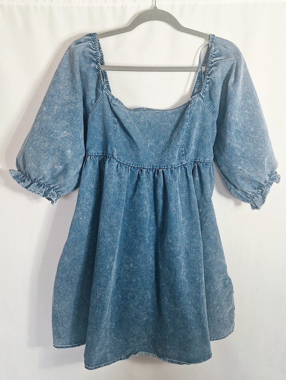 Allison & Kelly Babydoll Denim Dress Puff Sleeve Coquette Large Womens